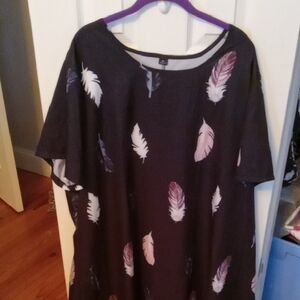 Feather Print Black Dress